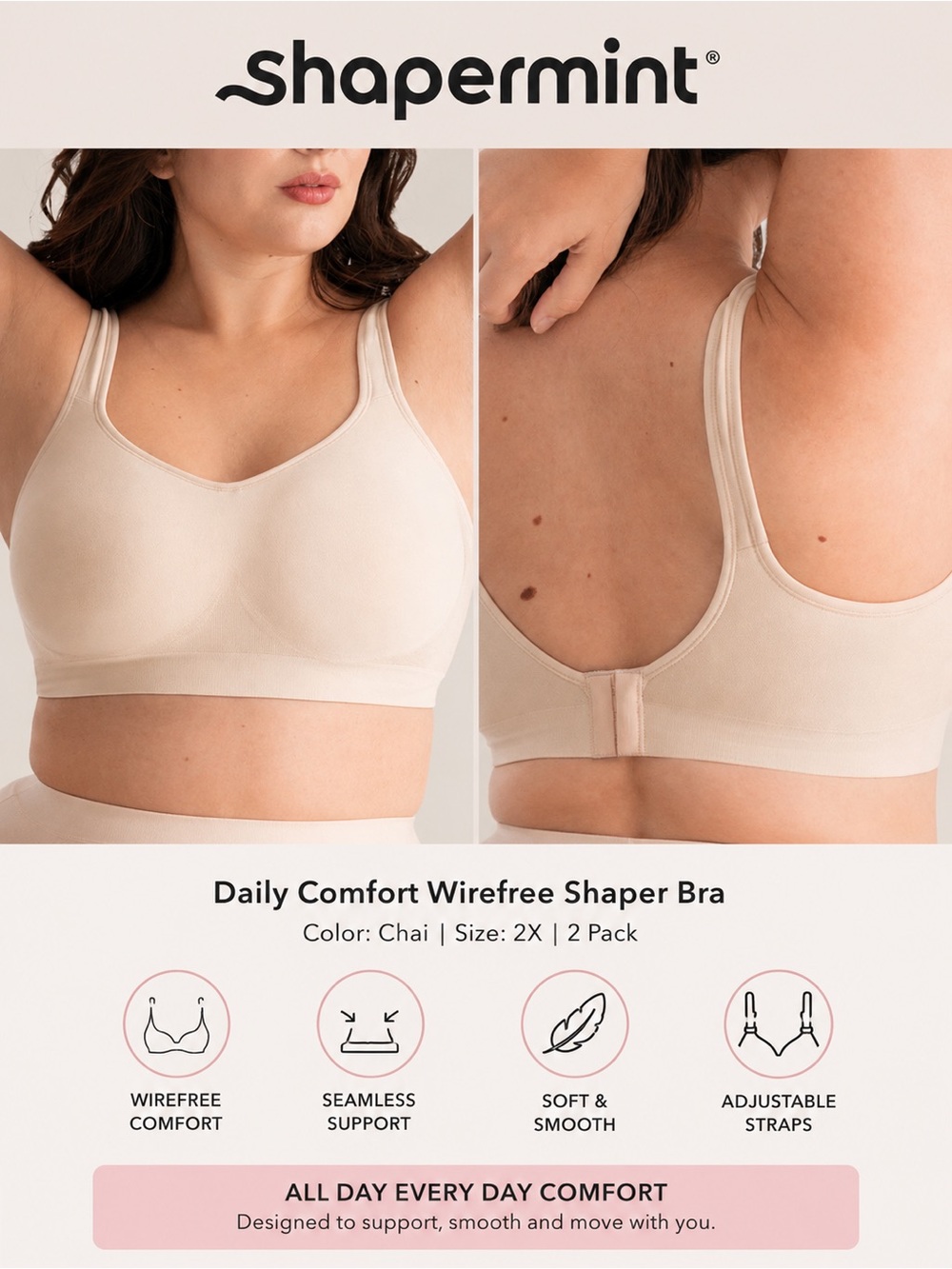 Shapermint Daily Comfort Wirefree Shaper Bra 2X 42C–42DDD, 44B–44DD, 46A–46D PC